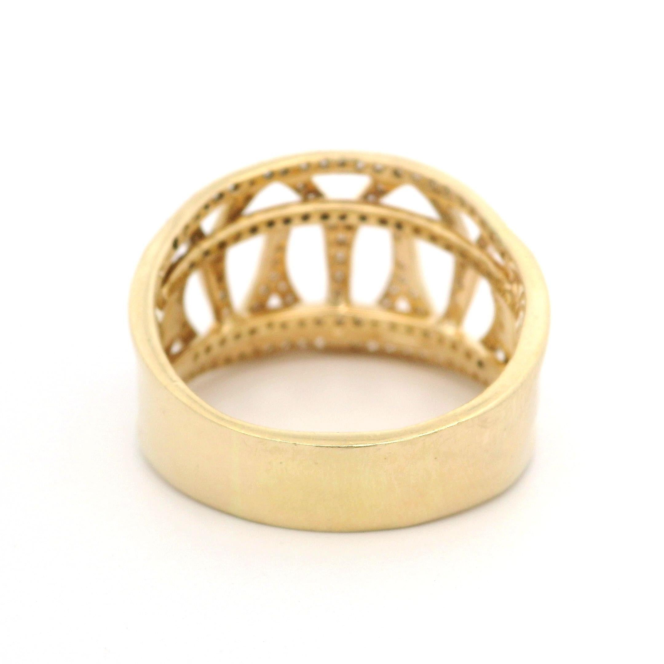 Women's Elegant 14k Yellow Gold 1.10ctw Diamonds Wide Open Work Cigar Band Ring For Sale