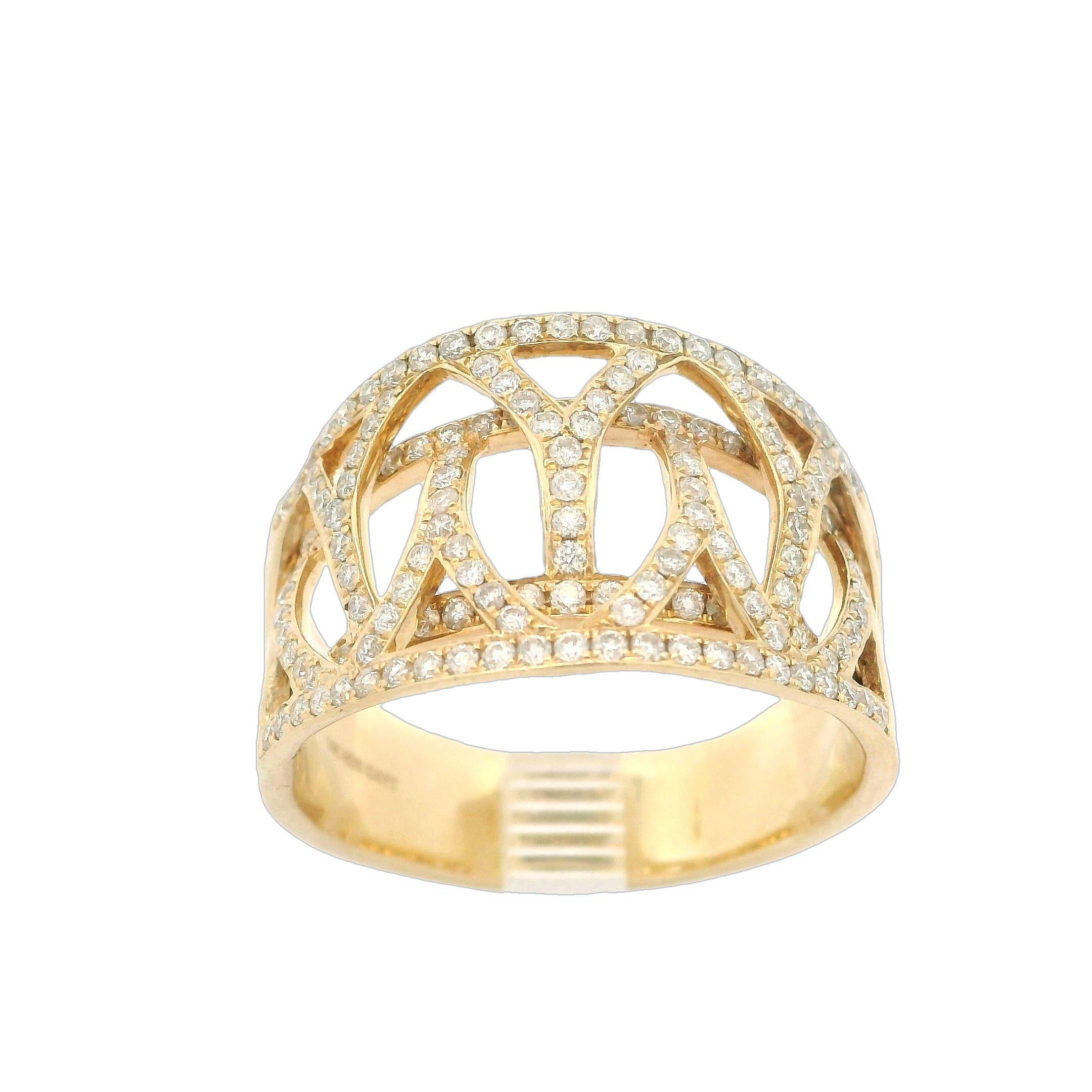 Elegant 14k Yellow Gold 1.10ctw Diamonds Wide Open Work Cigar Band Ring For Sale 2