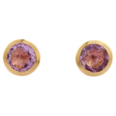 Elegant 14K Yellow Gold Brilliant Round Cut Bezel Set Amethyst Studs for Her