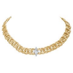 Elegant 14k Yellow Gold Chain Necklace Choker with "Kite" Cut Diamond