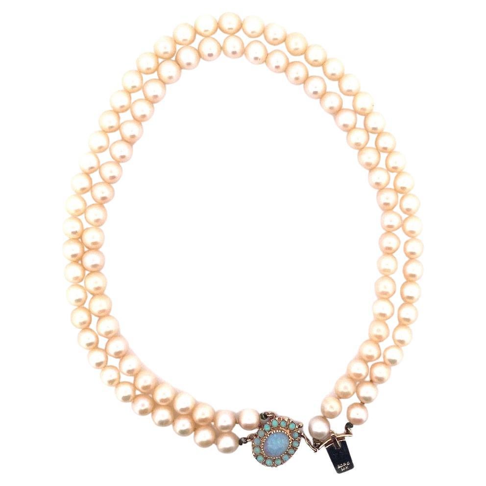 Elegant 14Karat Yellow Gold Cultured Pearl Necklace with Oval Clasp For Sale