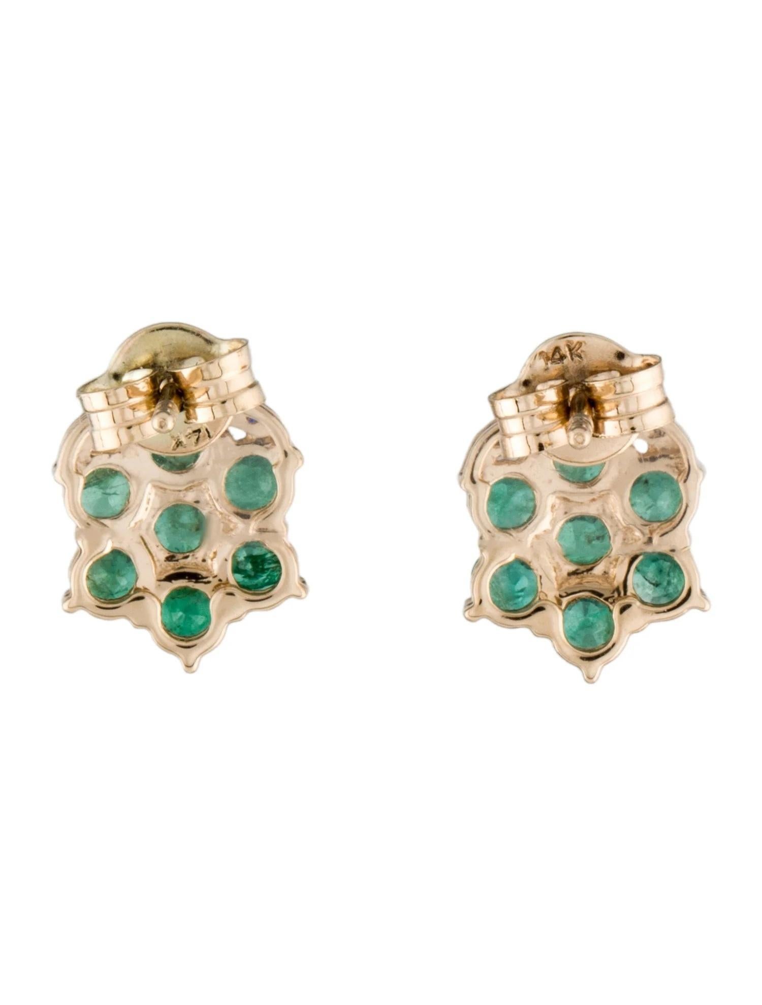 Artist Elegant 14K Yellow Gold Earrings with Emerald and Diamond Accents For Sale