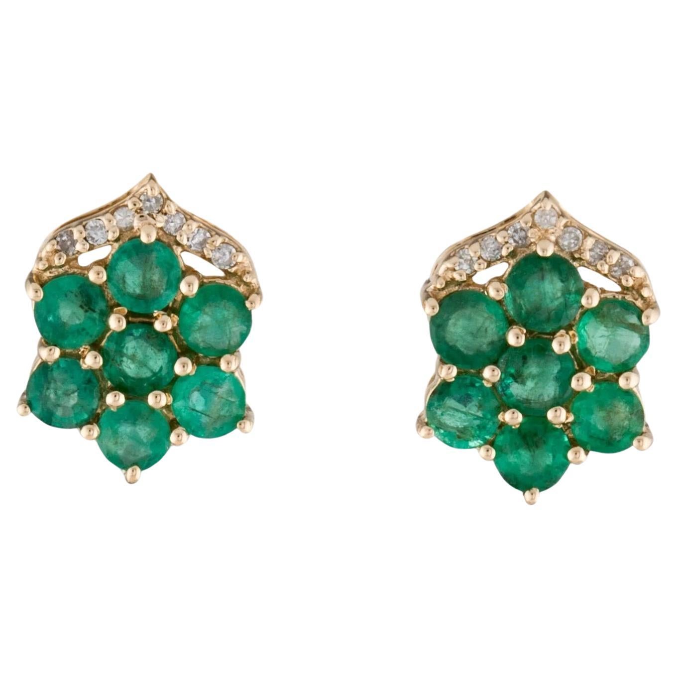 Elegant 14K Yellow Gold Earrings with Emerald and Diamond Accents For Sale