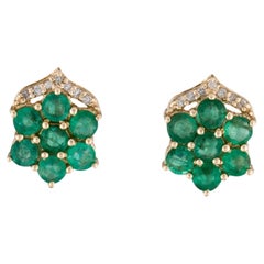 Elegante Ohrringe aus 14 Karat Gelbgold mit Smaragd- und Diamant-Akzenten