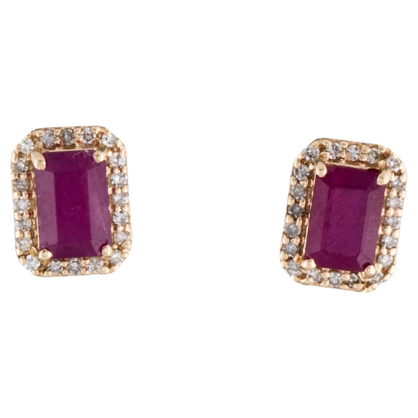 Elegant 14K Yellow Gold Earrings with Ruby and Diamond Accents For Sale