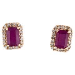 Elegant 14K Yellow Gold Earrings with Ruby and Diamond Accents