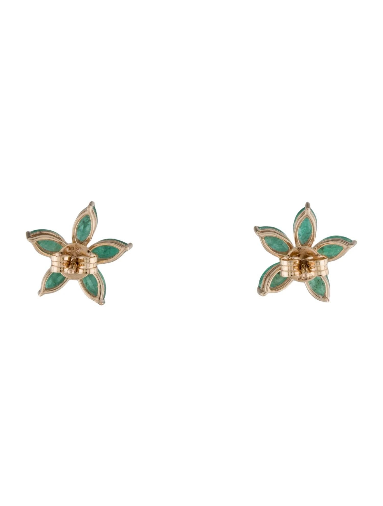 Artist Elegant 14K Yellow Gold Emerald and Diamond Earrings For Sale