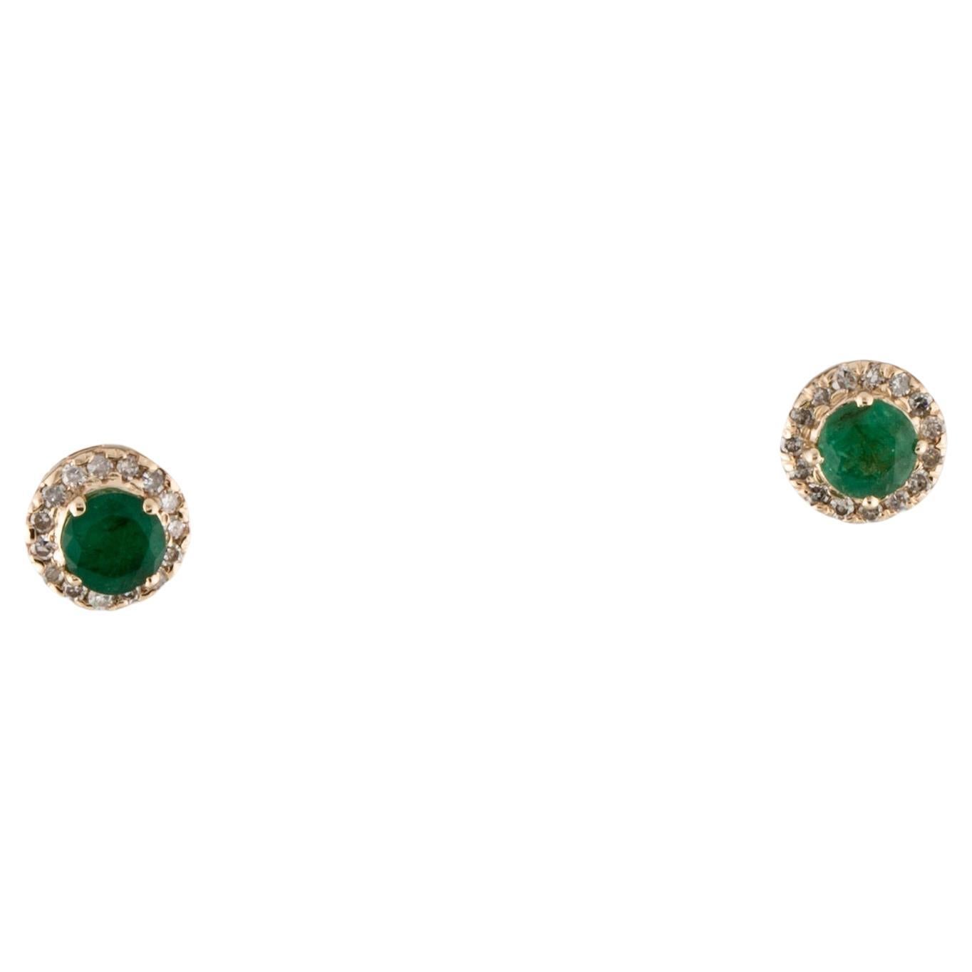 Elegant 14K Yellow Gold Emerald and Diamond Stud Earrings, 0.37 CTW Emerald, 0.1 For Sale