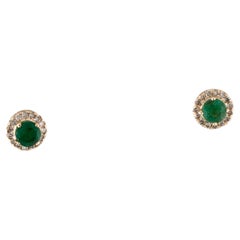 Elegant 14K Yellow Gold Emerald and Diamond Stud Earrings, 0.37 CTW Emerald, 0.1