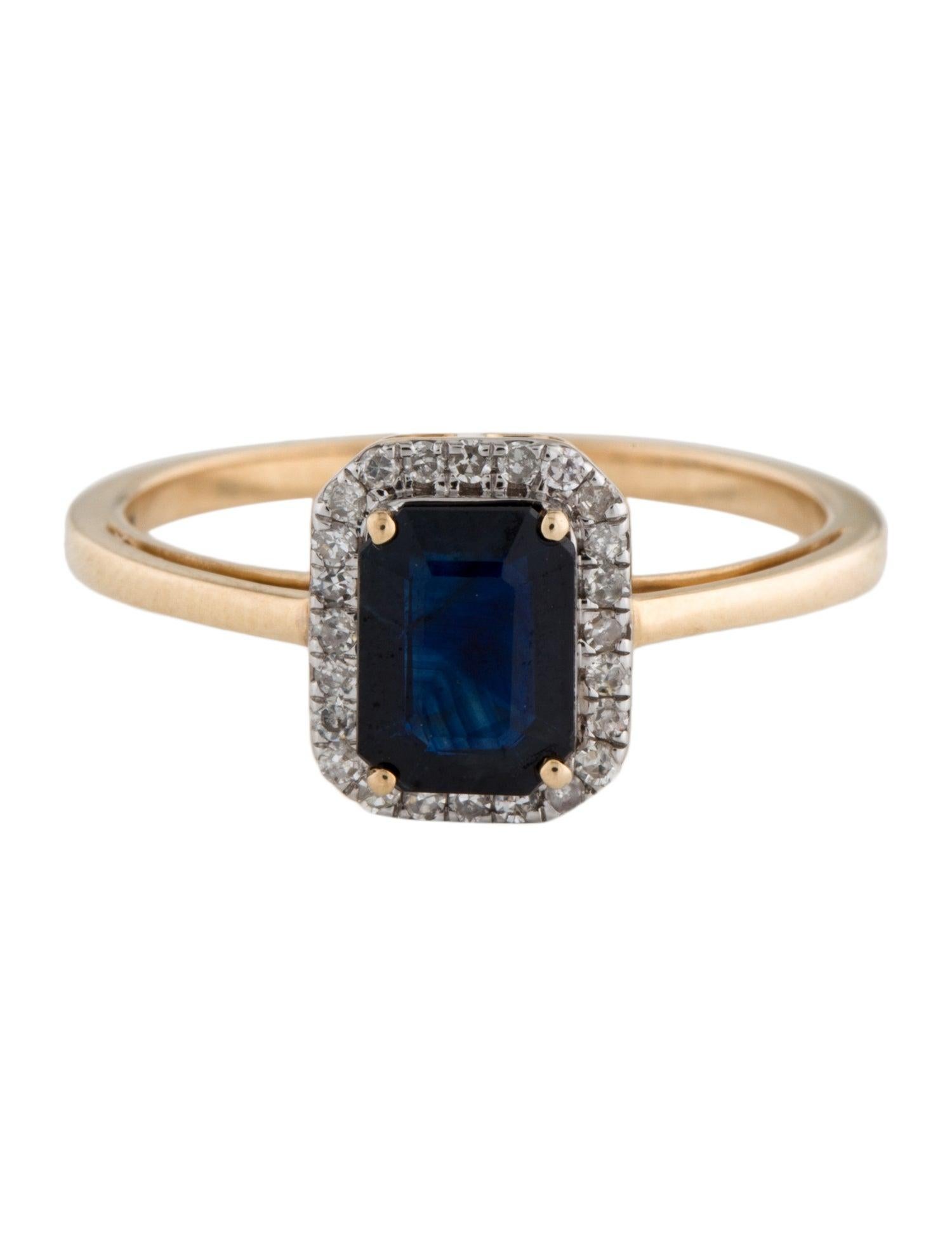 Elegant 14K Yellow Gold Emerald Cut Sapphire & Diamond Cocktail Ring, 1.11ctw In New Condition For Sale In Holtsville, NY