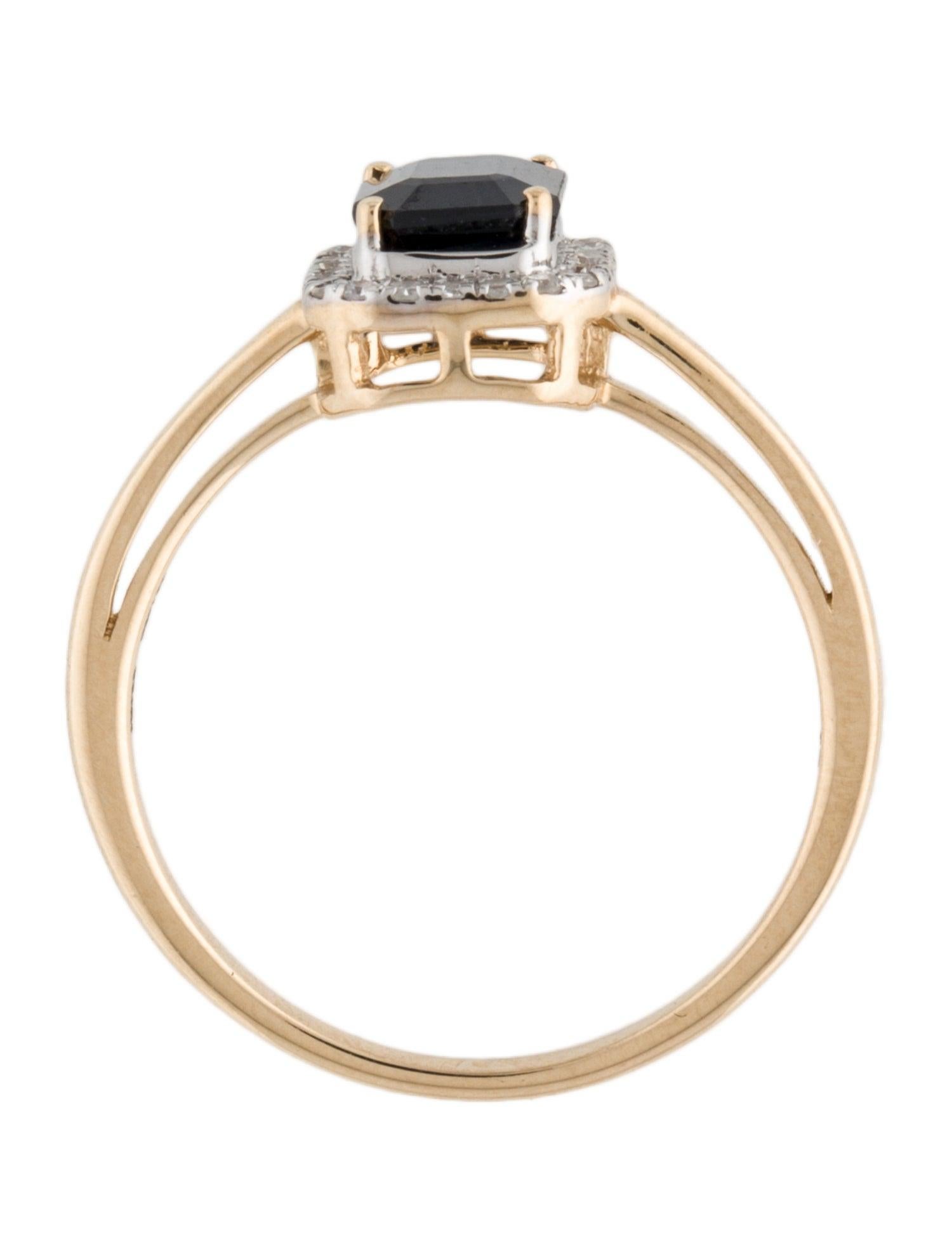 Elegant 14K Yellow Gold Emerald Cut Sapphire & Diamond Cocktail Ring, 1.11ctw For Sale 1