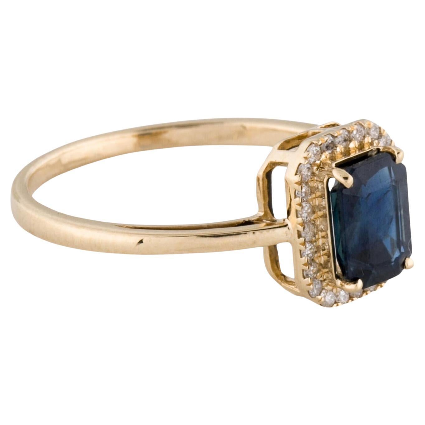 Elegant 14K Yellow Gold Emerald Cut Sapphire & Diamond Cocktail Ring, 1.11ctw For Sale