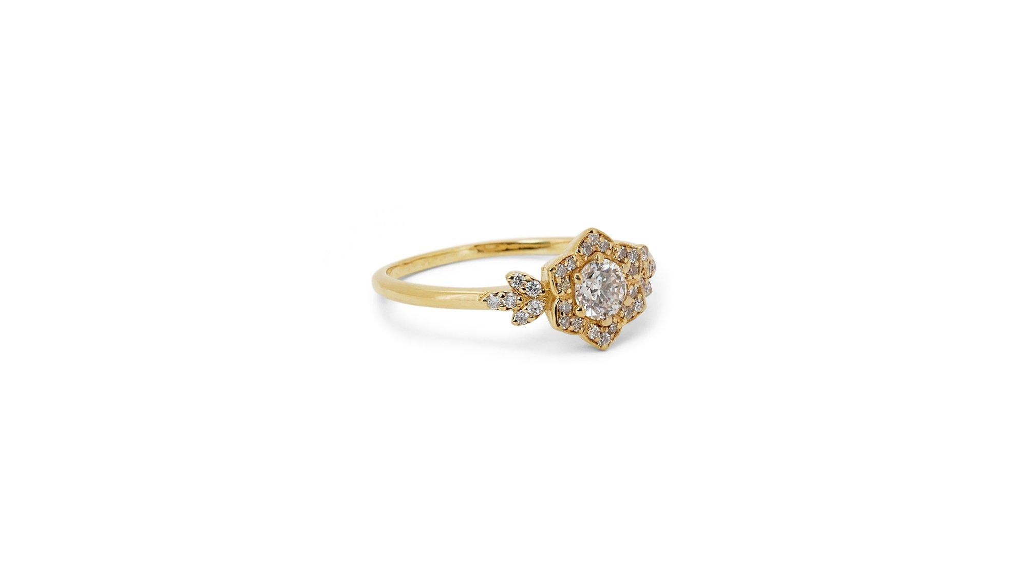 Elegant 14k Yellow Gold Flower Ring with 0.50ct Natural Diamonds AIG Certificate For Sale 1