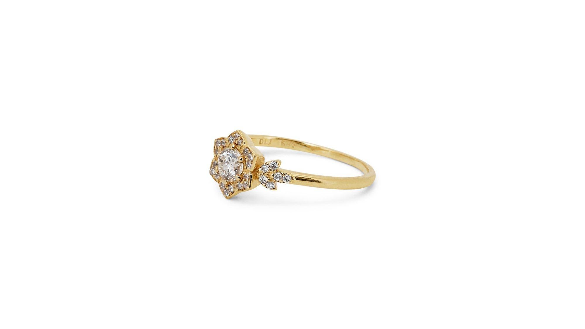 Elegant 14k Yellow Gold Flower Ring with 0.50ct Natural Diamonds AIG Certificate For Sale 2