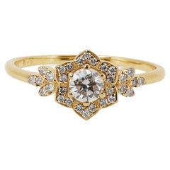 Elegant 14k Yellow Gold Flower Ring with 0.50ct Natural Diamonds AIG Certificate