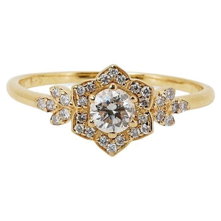 Elegant 14k Yellow Gold Flower Ring with 0.50ct Natural Diamonds AIG