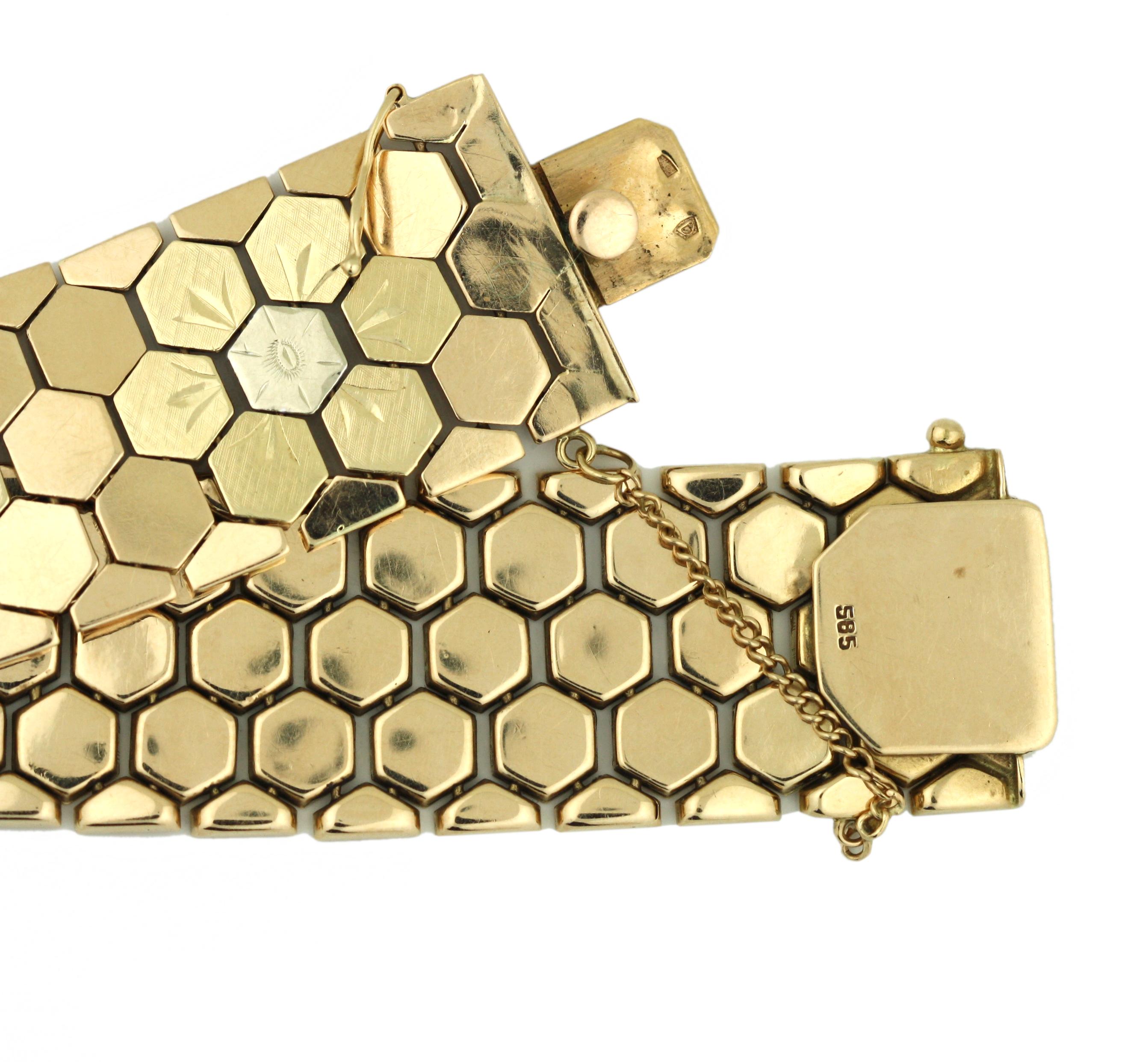 Élégant bracelet géométrique en or jaune 14 carats Unisexe en vente