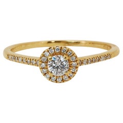 Elegant 14k Yellow Gold Halo Ring with 0.37 ct Natural Diamonds AIG Certificate