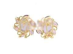 Elegant 14k Yellow Gold Lavender Jade w/ Marquise Amethyst Halo Earrings