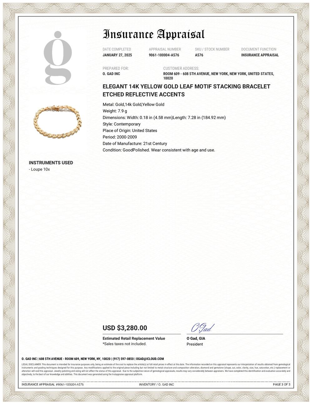 Contemporain Élégant bracelet empilable en or jaune 14 carats à motif de feuilles gravées aux accents réfléchissants en vente