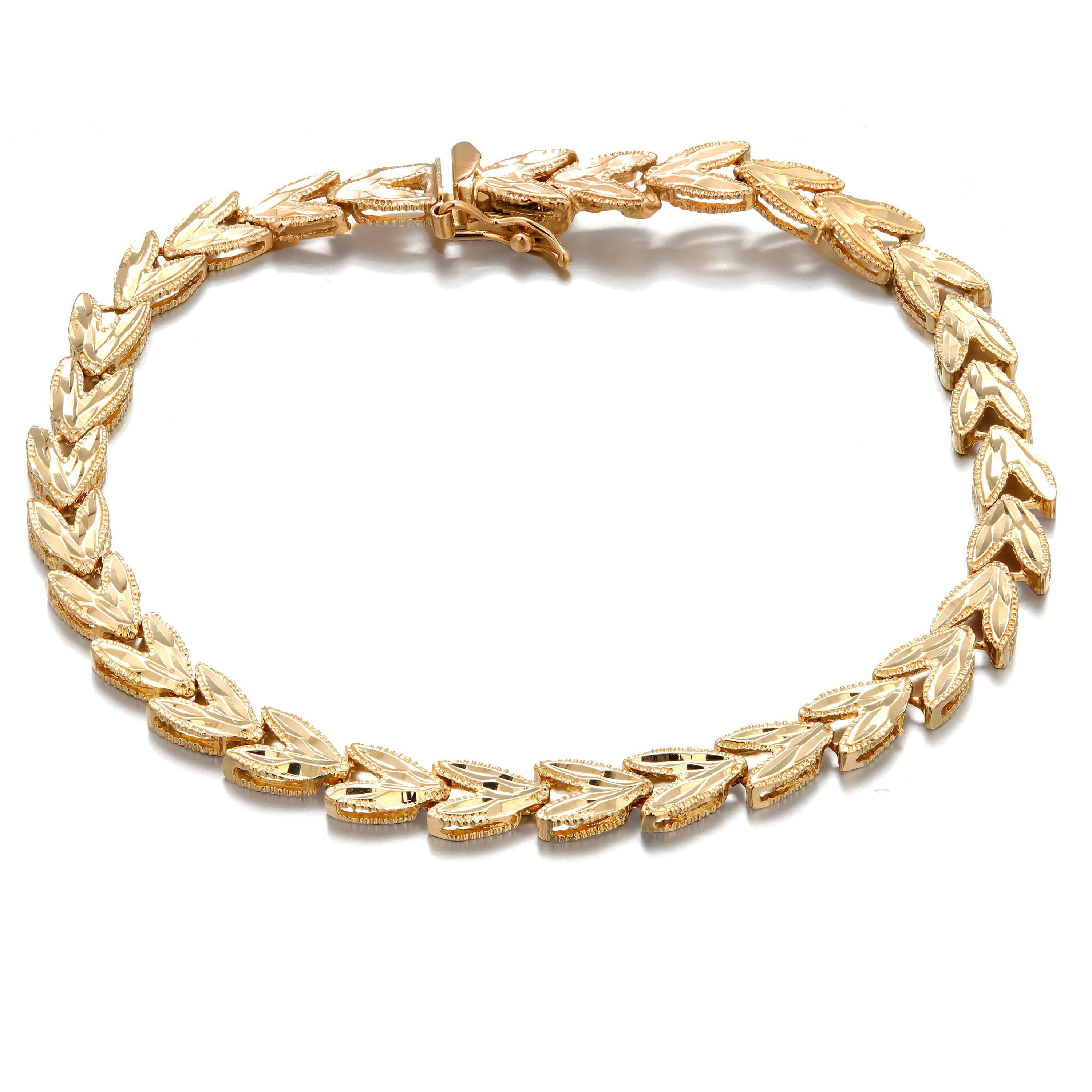 Élégant bracelet empilable en or jaune 14 carats à motif de feuilles gravées aux accents réfléchissants en vente 5