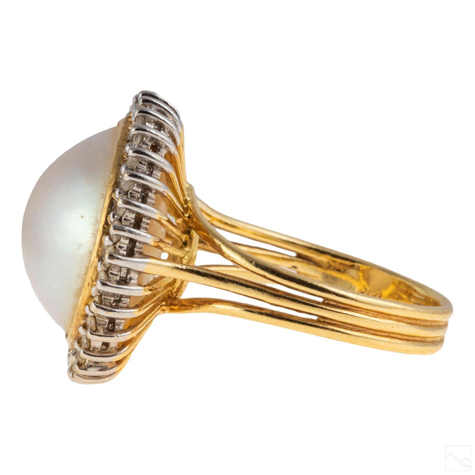 mabe pearl ring with diamonds