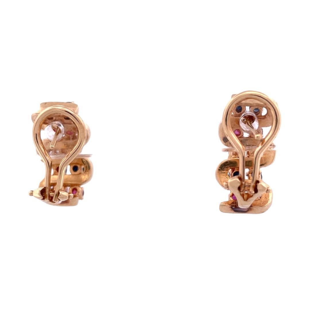 Women's or Men's Elegant 14k Yellow Gold Multicolor Diamond Earrings For Sale