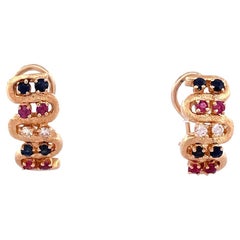 Elegant 14k Yellow Gold Multicolor Diamond Earrings