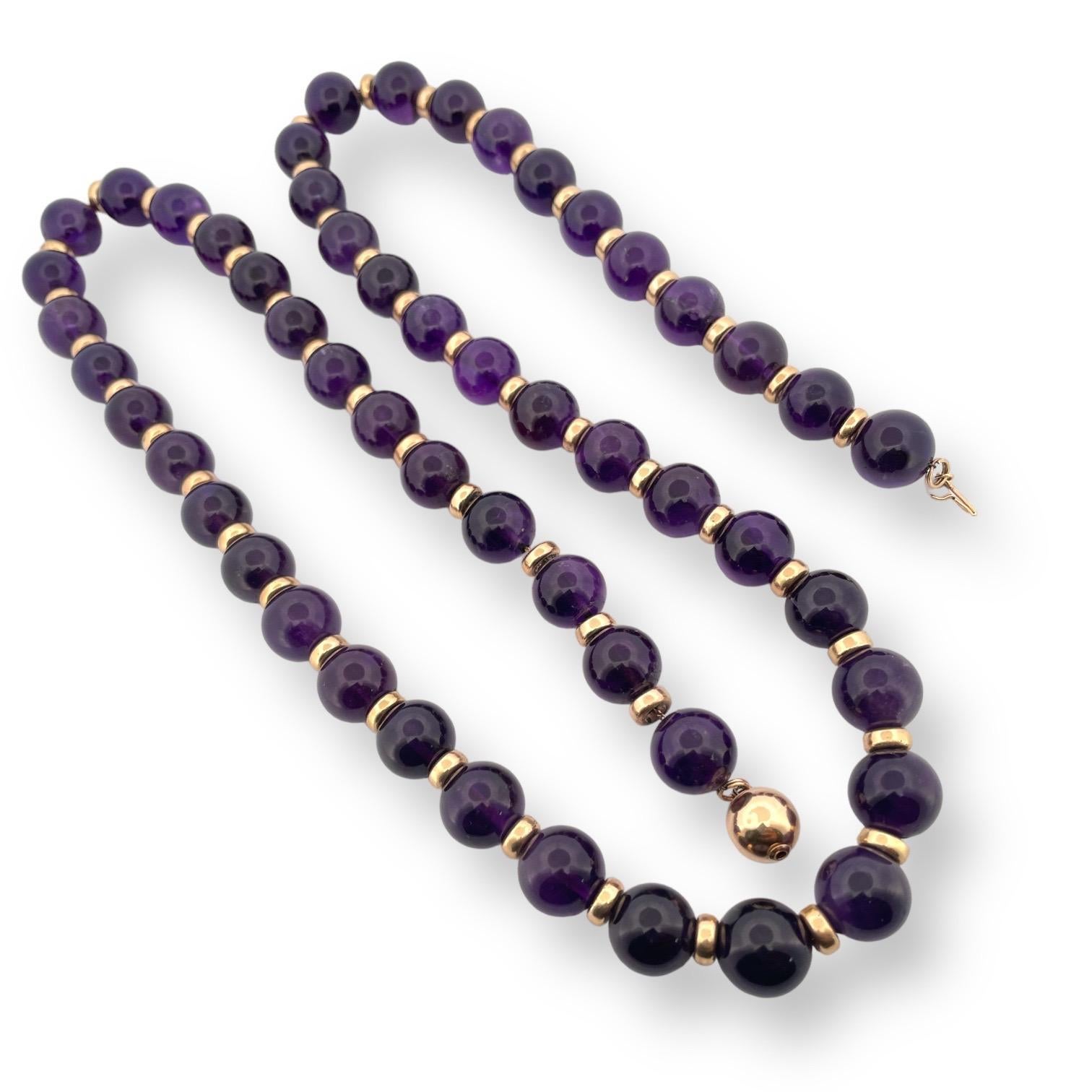 Introducing our magnificent 14K Yellow Gold Necklace, adorned with lustrous Amethyst Beads and Gold Spacers, presenting a perfect blend of luxury and mystique. Spanning a generous length of 30 inches, this necklace drapes beautifully, offering a