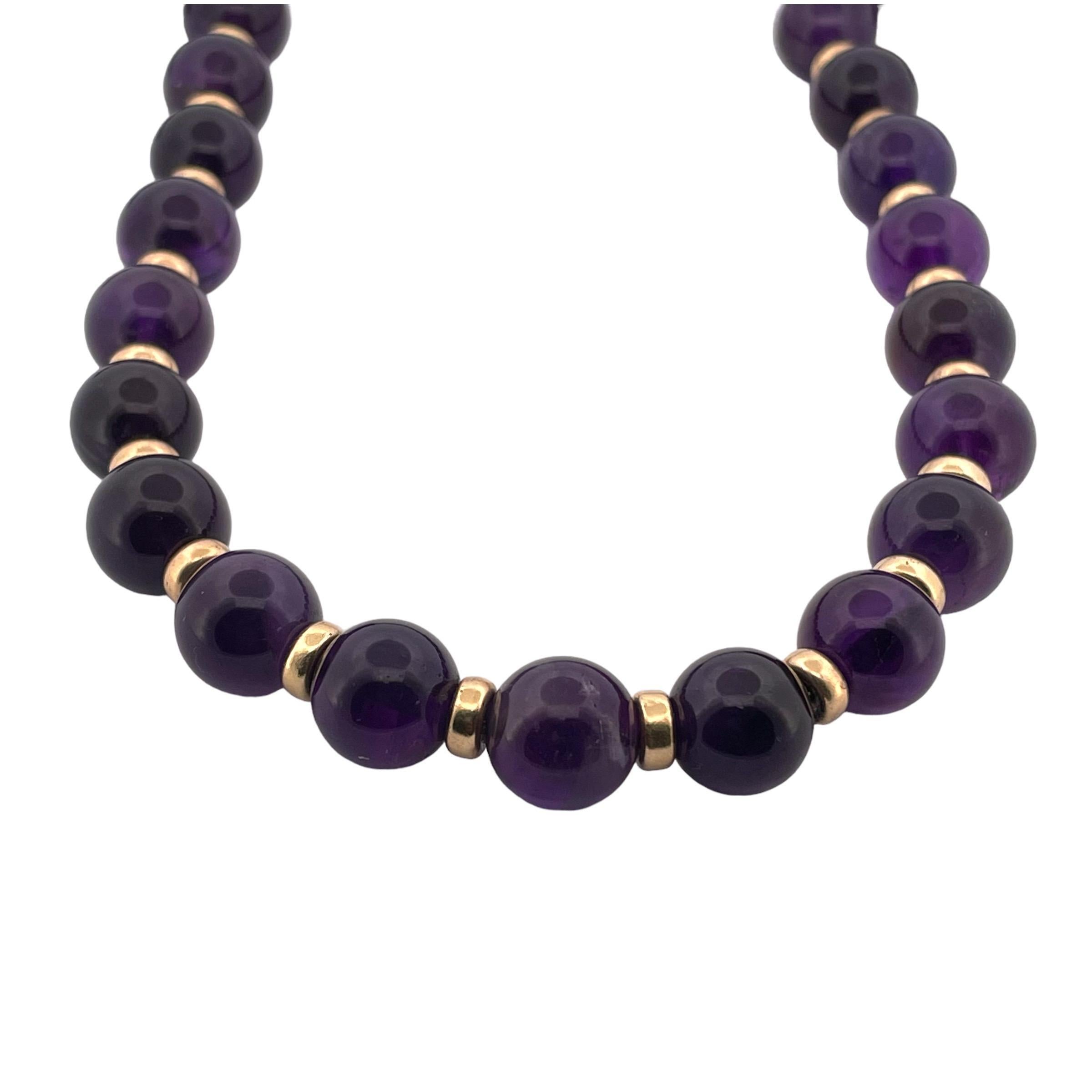 Modern Elegant 14K Yellow Gold Necklace with Amethyst Beads & Spacers For Sale