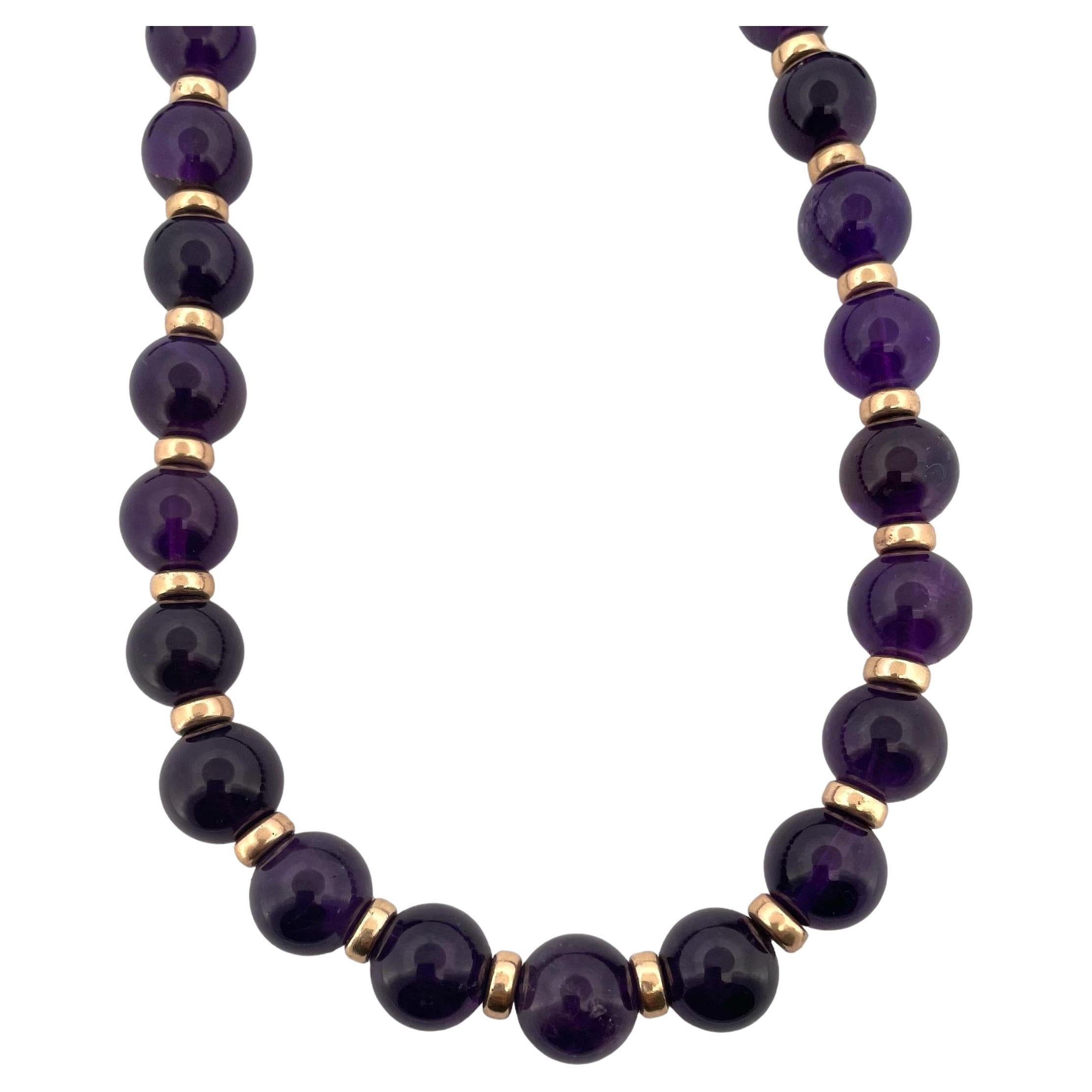 Elegant 14K Yellow Gold Necklace with Amethyst Beads & Spacers For Sale