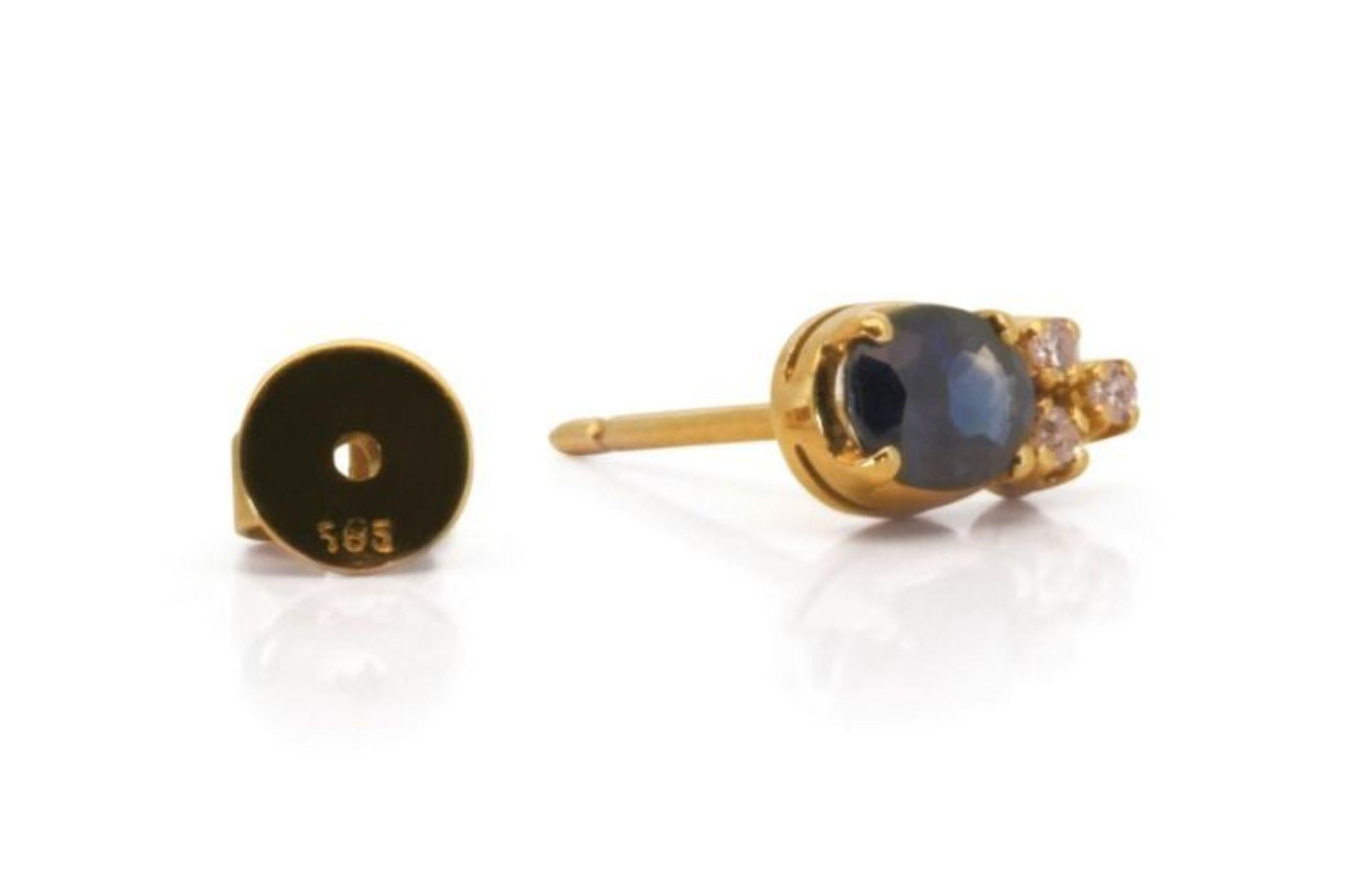 Elegantes Paar Ohrstecker aus 14 Karat Gelbgold mit 1,46 Karat natürlichem Saphir und Di 1
