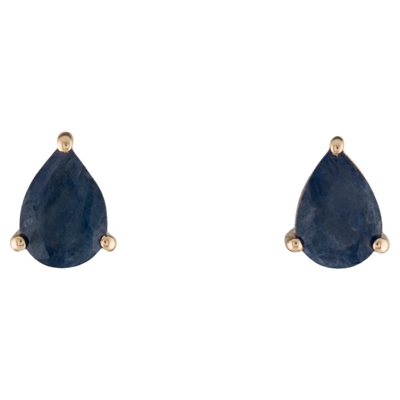 Elegant 14K Yellow Gold Pear-Shaped Sapphire Stud Earrings, 1.52 Carat For Sale