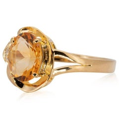 Elegant 14K Yellow Gold Ring with 1.4 ct Natural Citrine and Diamonds NGI Cert.