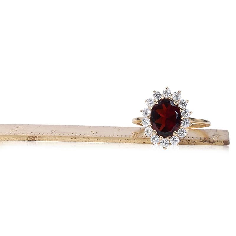 Victorian Elegant 14k Yellow Gold Ring with 2.10 Ct Natural Garnet and Diamonds- AIG Cert