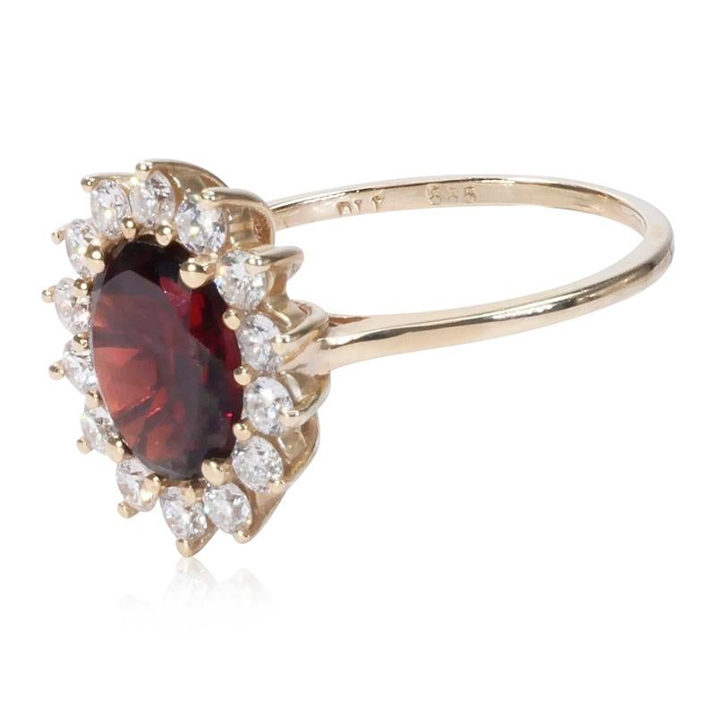 Oval Cut Elegant 14k Yellow Gold Ring with 2.10 Ct Natural Garnet and Diamonds- AIG Cert