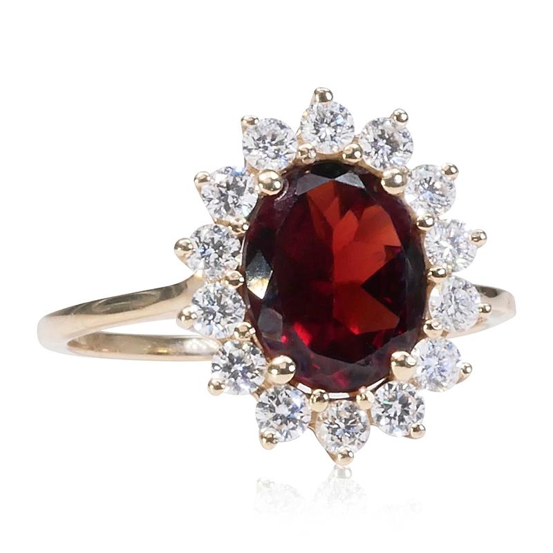 Elegant 14k Yellow Gold Ring with 2.10 Ct Natural Garnet and Diamonds- AIG Cert 1