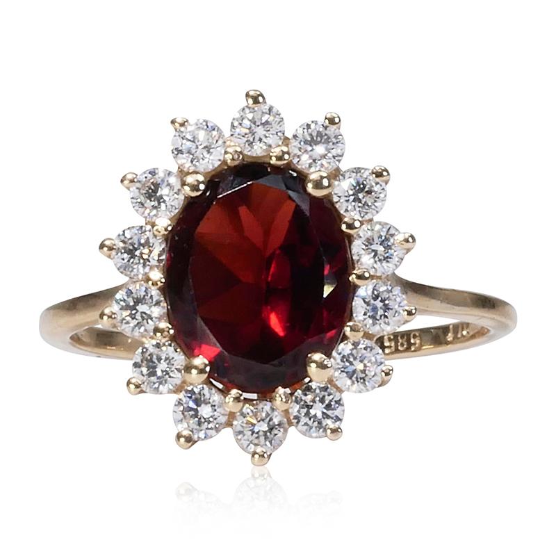Elegant 14k Yellow Gold Ring with 2.10 Ct Natural Garnet and Diamonds- AIG Cert 2