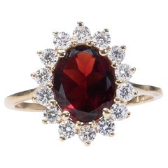 Elegant 14k Yellow Gold Ring with 2.10 Ct Natural Garnet and Diamonds- AIG Cert Elegant 14k Yellow Gold Ring with 2.10 Ct Natural Garnet and Diamonds- AIG Cert