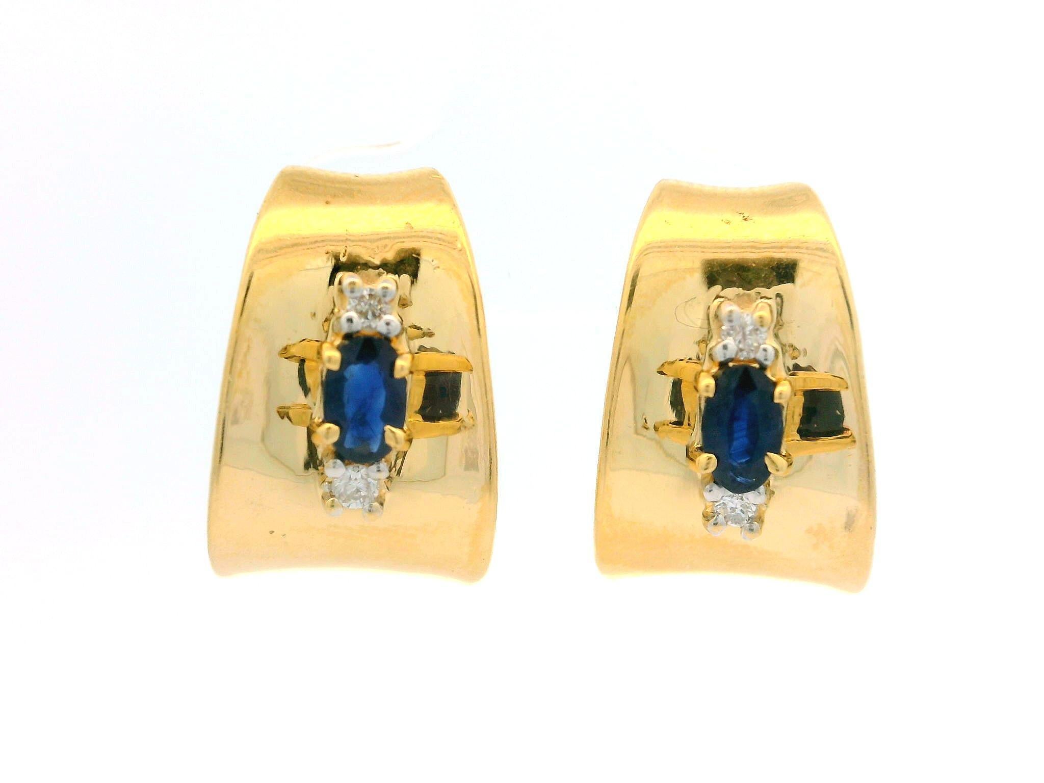 Eleganza degli orecchini da polso in oro giallo 14k con zaffiro e diamante lucidato in vendita 2