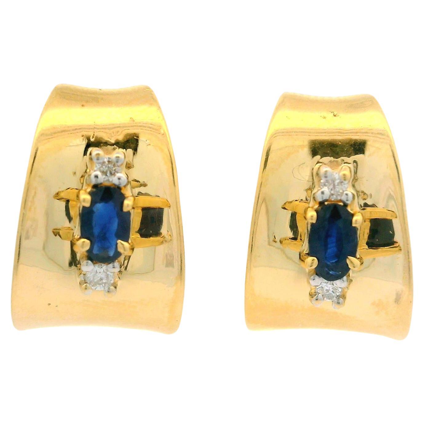 Elegant 14k Yellow Gold Sapphire Diamond Polished Wearable Cuff Earrings