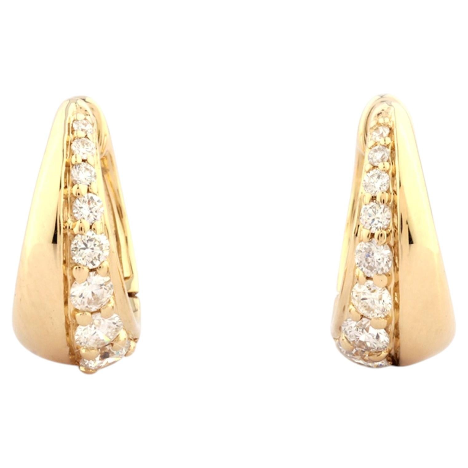 Elegant 14KT Yellow Gold Tapered Huggie Earrings with Diamond Accents