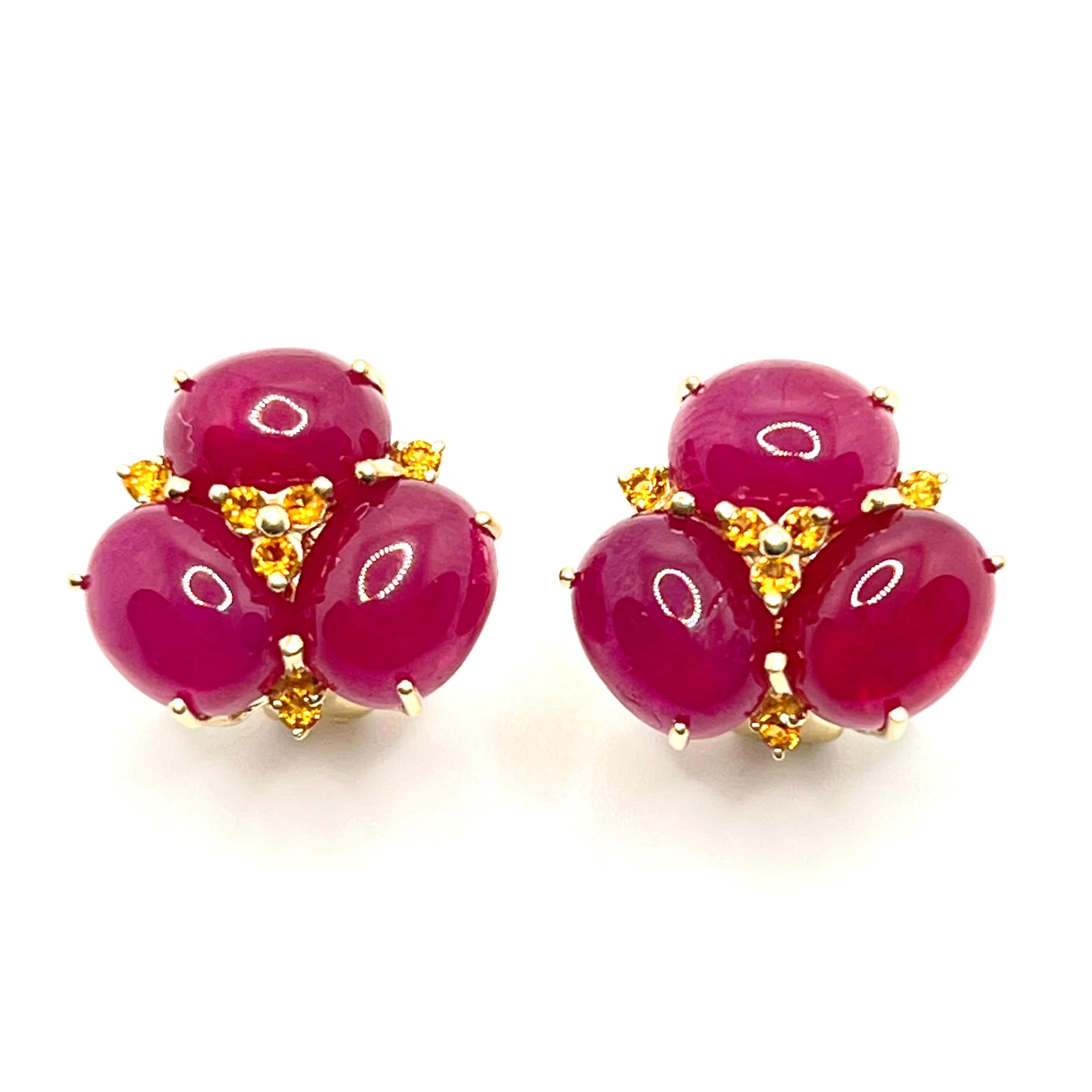 Women's Elegant 14k Yellow Gold Triple Oval Ruby Earrings