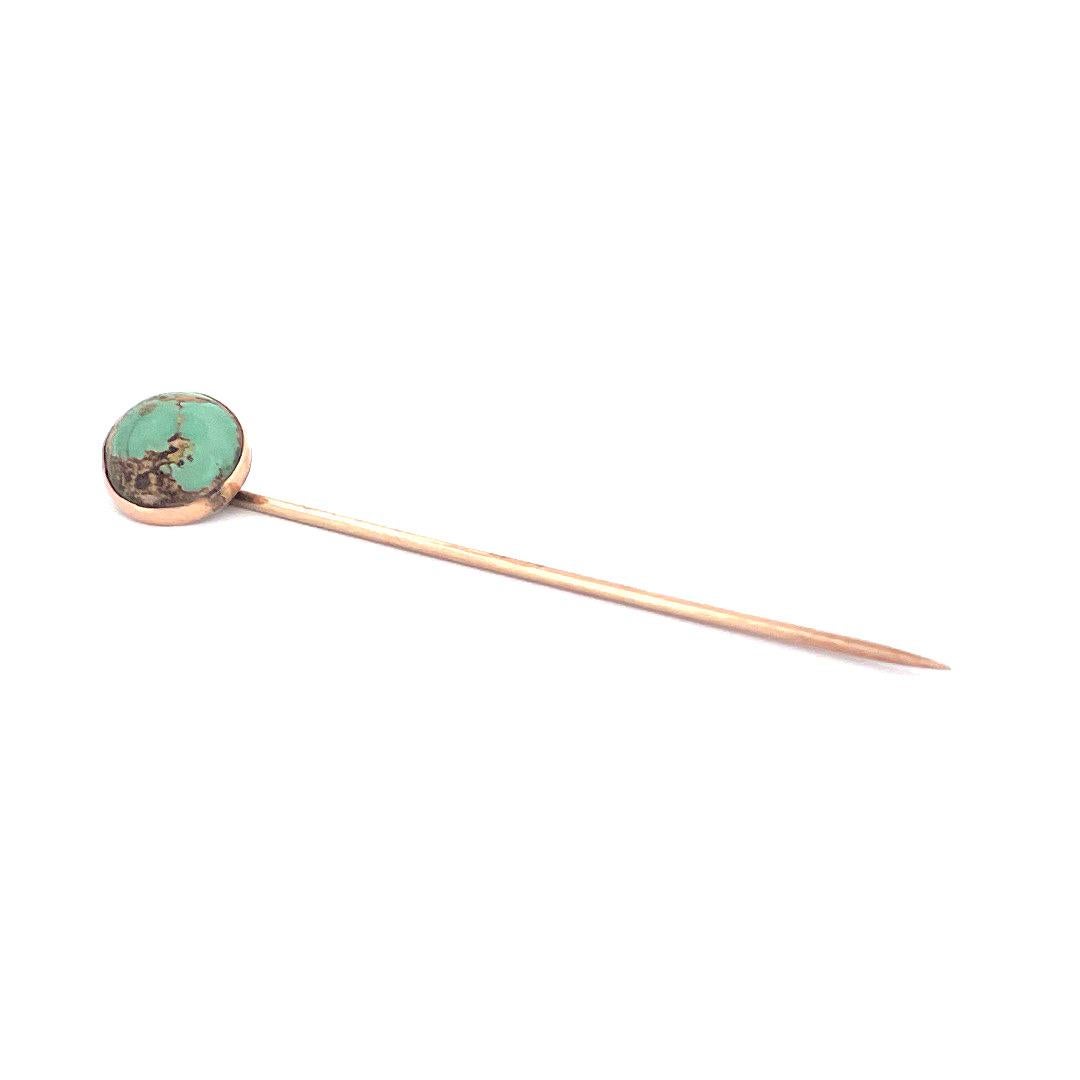 Enhance your style with this captivating 14k yellow gold Victorian turquoise pin. Crafted with utmost attention to detail, this pin features a round-shaped turquoise gemstone adorned with intricate and mesmerizing patterns. Weighing just 2 grams,