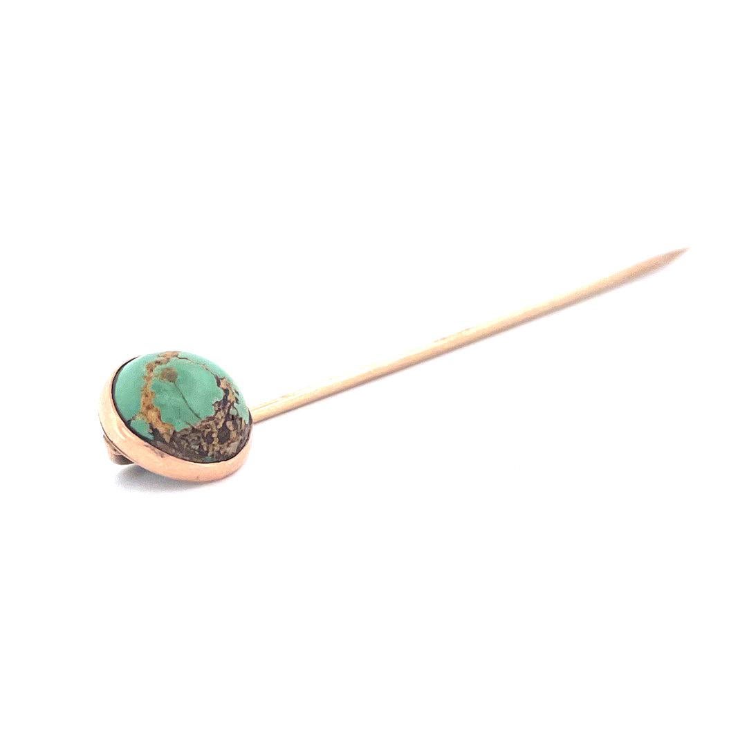 Oval Cut Elegant 14k Yellow Gold Victorian Turquoise Pin For Sale