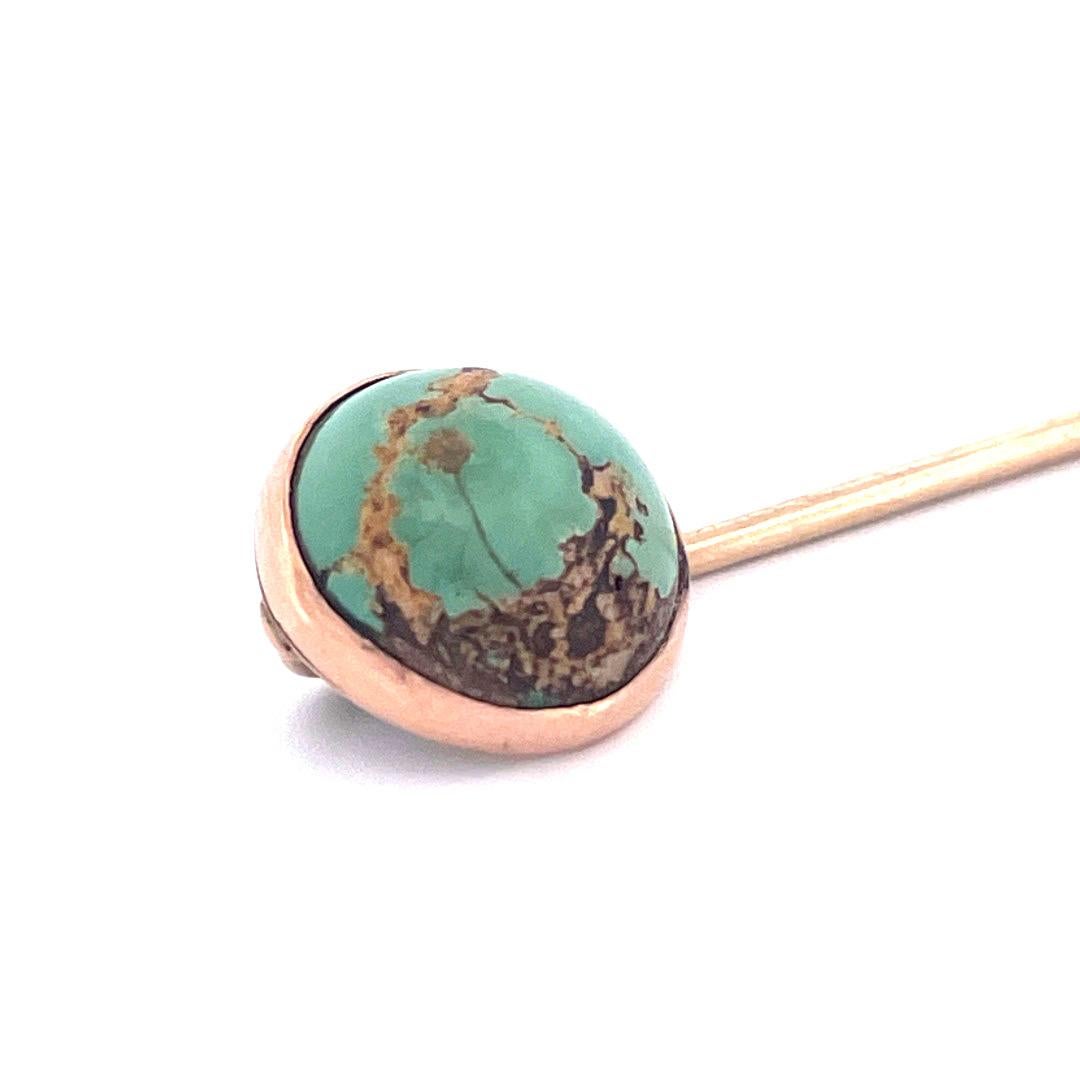 Elegant 14k Yellow Gold Victorian Turquoise Pin In Excellent Condition For Sale In New York, NY