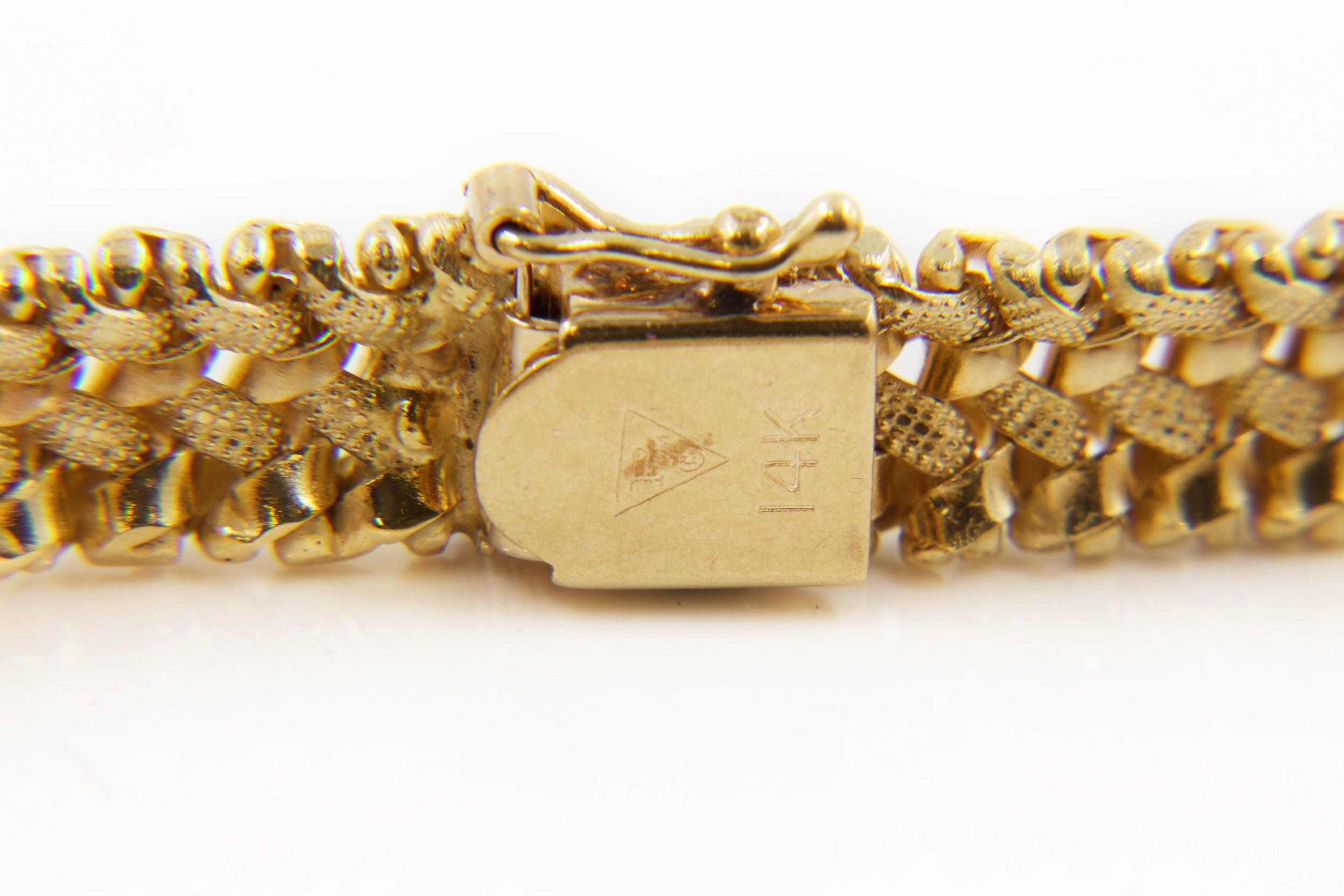 Bracelet élégant en or jaune 14 carats tissé de 18,42 cm par POM, vers les années 1960 en vente 3