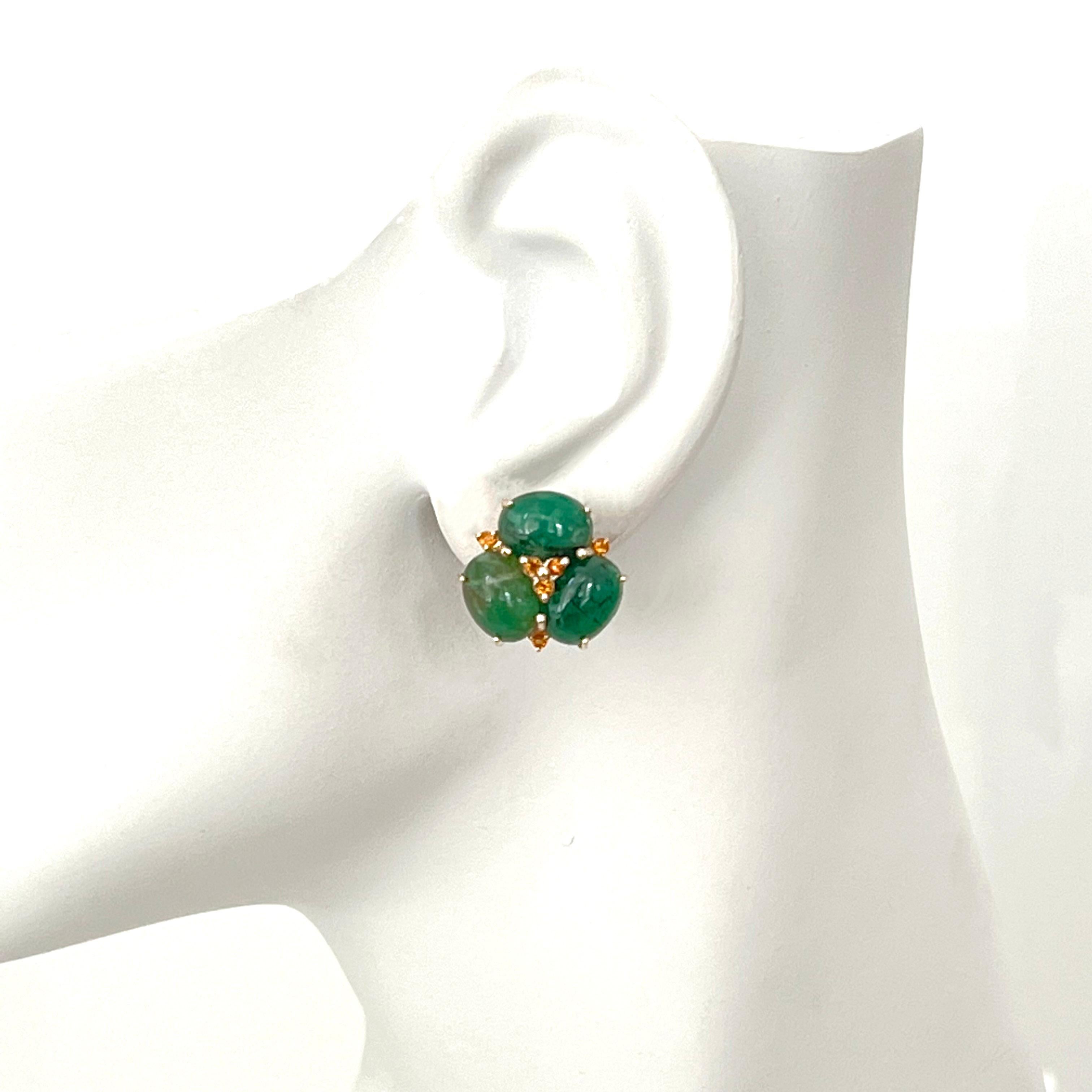 Elegant 14k Yellow Gold Triple Oval Emerald Earrings In New Condition For Sale In Los Angeles, CA