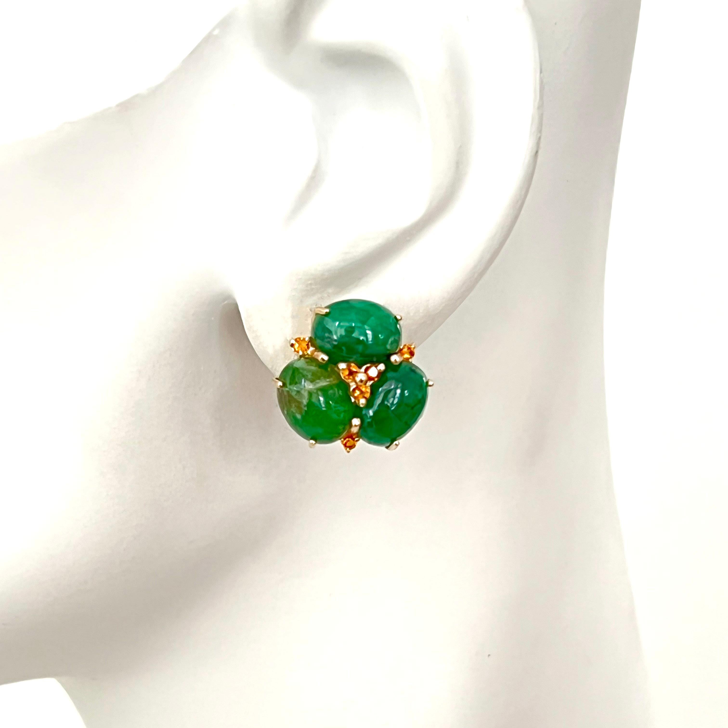 Women's Elegant 14k Yellow Gold Triple Oval Emerald Earrings For Sale