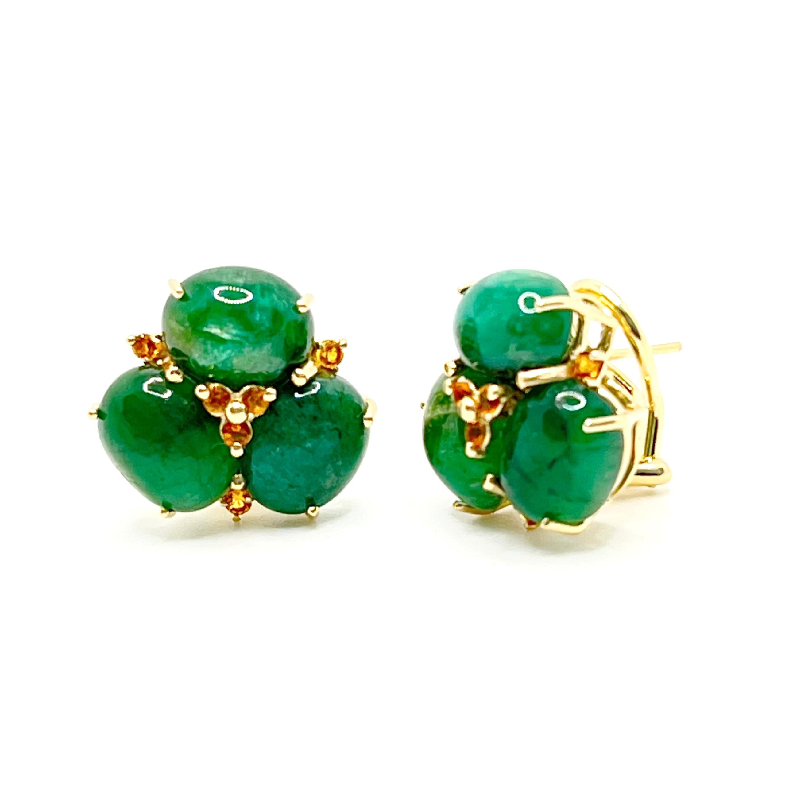 Elegant 14k Yellow Gold Triple Oval Emerald Earrings For Sale 1